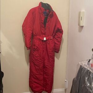 Vintage 90s 80s couloir women’s red ski snow mountaineering jumpsuit outfit